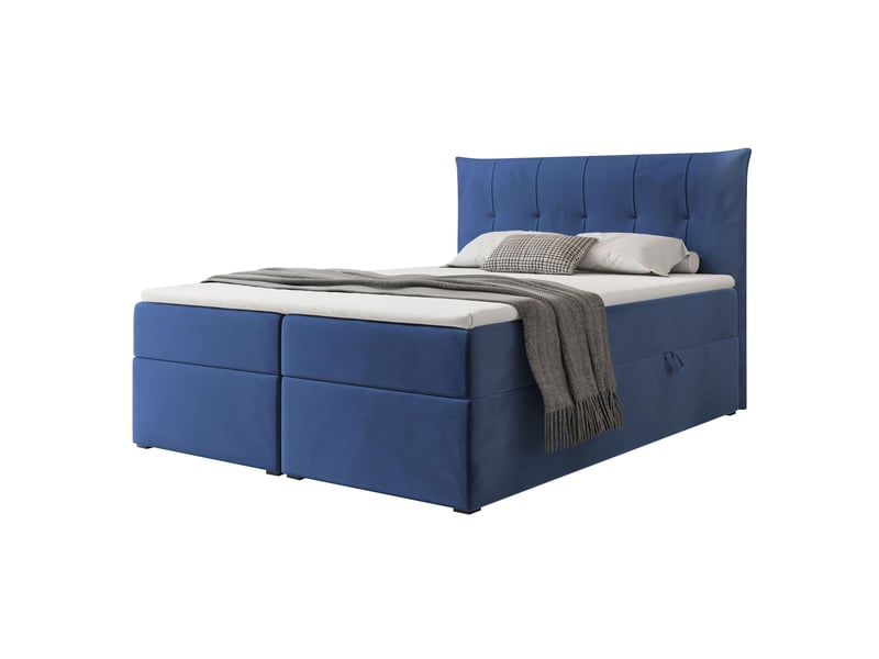 Lit coffre chester - 180x200 cm - avec matelas et surmatelas - velours dense - bleu marine CHESTER - Conforama A