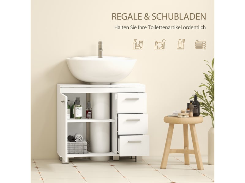  Meuble sous-vasque 3 tiroirs et 2 étagères en mdf blanc 70 x 30 x 64 cm  - Conforama E
