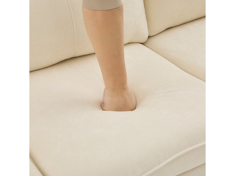  Canapé modulable 4 places 261x77x86 cm beige en chenille, ensemble en u, 2 poufs coffre, pieds bois et poches latérales pour salon  - Conforama E