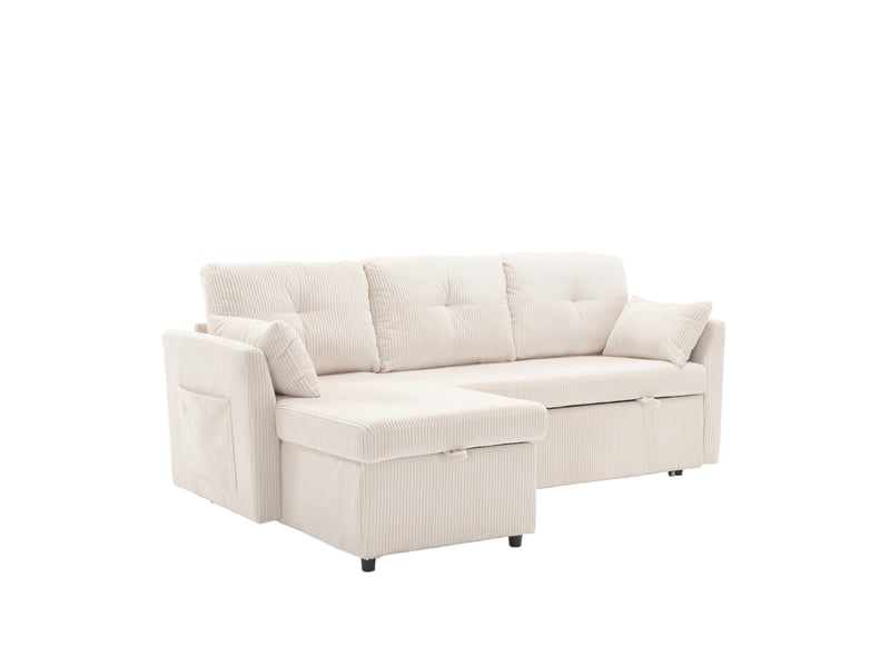  Canapé d'angle convertible réversible en velours côtelé beige avec rangement 206 x 108 x 66-88 cm pour salon 206x108x66cm - Conforama A