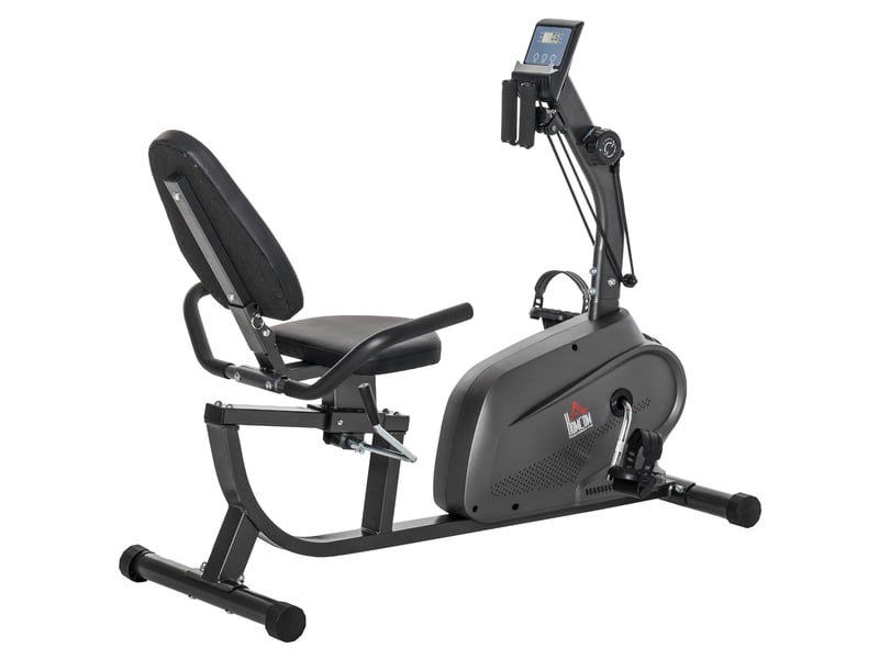 Vélo couché magnétique avec 8 niveaux de résistance, écran lcd, siège réglable et sangles de maintien pour les bras.  - Conforama B