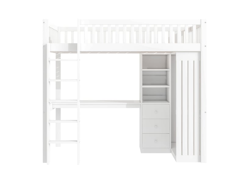  Lit mezzanine blanc 90x200 cm, bureau, armoire, 3 tiroirs et rangements intégrés  - Conforama A