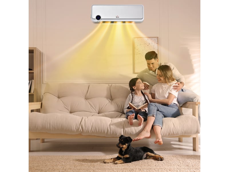 Chauffage mural électrique à 3 niveaux de puissance et minuterie 12 heures, en pp et pa, 56 x 18,5 x 11,7 cm, blanc et argent  - Conforama D