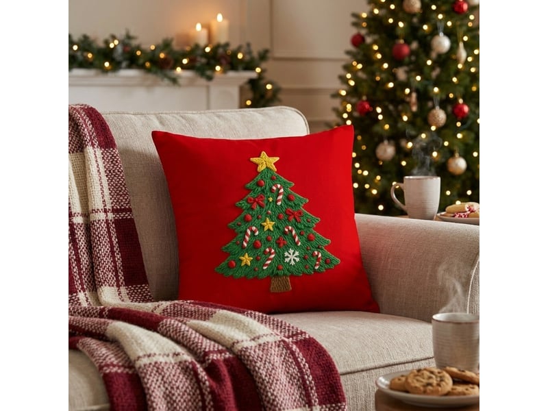 Housse de coussin de noël en polyester décoré 40x135 skifer - rouge  - Conforama B