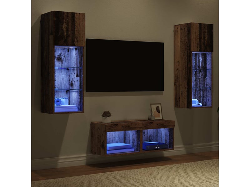  Lot de 4 meuble tv mural, meuble tv suspendu chêne artisanal bois d'ingénierie shl78118  - Conforama E