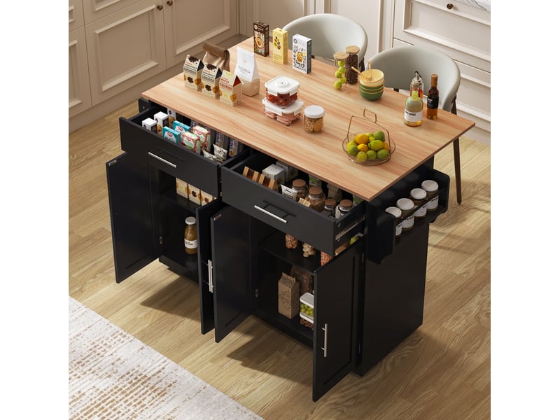 Desserte de cuisine 120x46-71x91,5 cm noire et naturelle avec plateau pliant - Conforama B