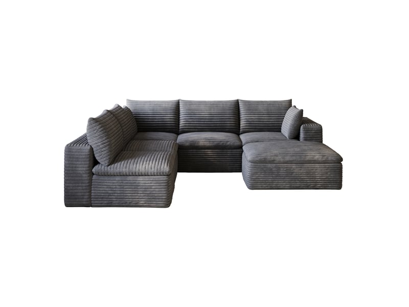  Canapé d'angle modulable modenvie 6 places en velours côtelé gris foncé 260 x 250 cm, coussins amovibles  - Conforama A