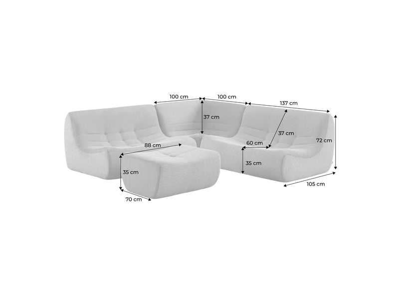 Canapé d'angle modulable 5 places avec repose pied velours côtelé moutarde - sokol - Conforama D