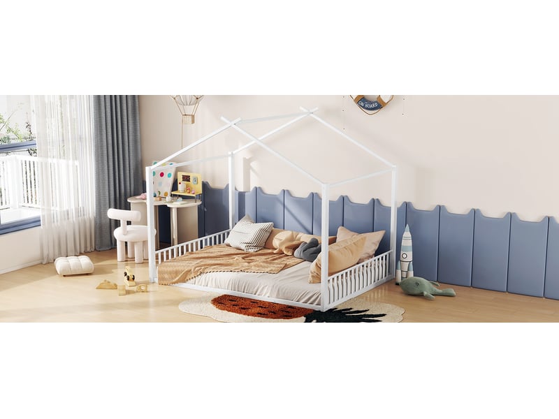 Lit enfant cabane 140x200 cm en métal blanc sans matelas  - Conforama W