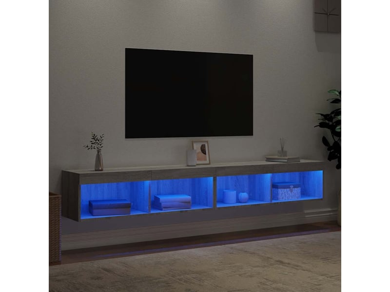  Meubles tv - banc tv - meuble de rangement avec lumières led 2 pcs sonoma gris 100x30x30 cm  - Conforama D