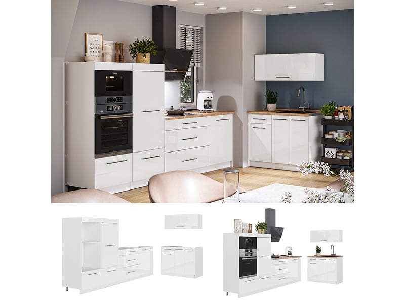 Vicco cuisine, blanc haute brillanceblanc, 380cm, pt anthracite - Conforama D