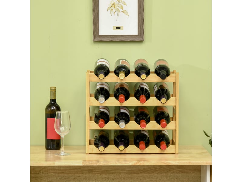  Range-bouteilles casier porte-bouteilles en bois de bambou 4 niveaux 16 bouteilles bois naturel 43 x 23,5 x 38 cm  - Conforama W