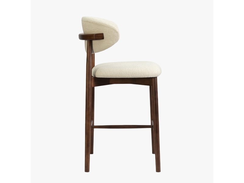  Tabouret en tissu bouclette beige pieds en chêne massif foncé  - Conforama E