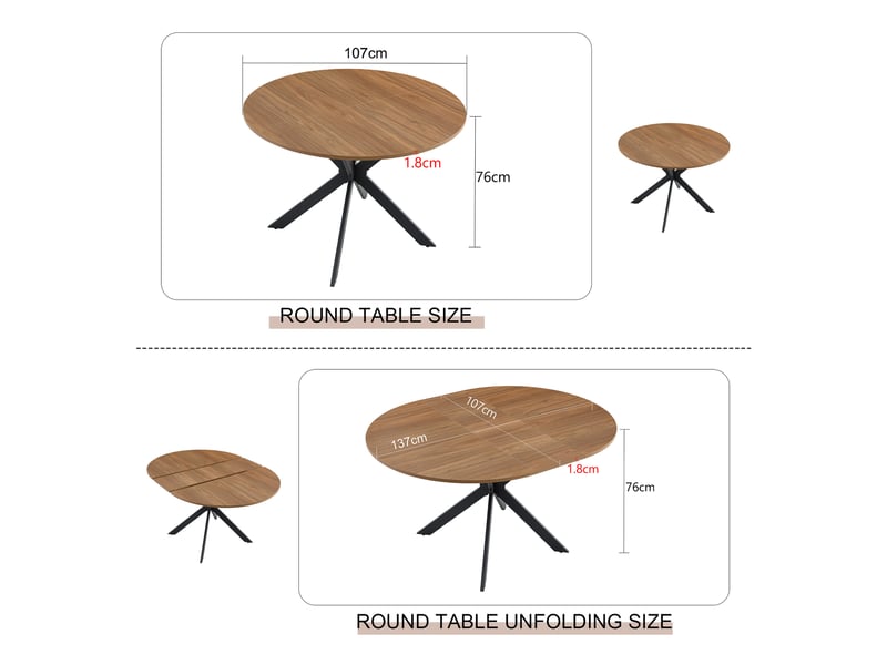 Table à manger extensible moderne, mdf effet noyer, structure métal, piètement tripode stable - Conforama C