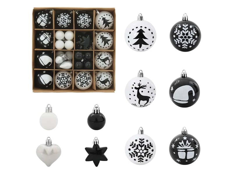 Ensemble de boules de noël 40 pc noir et blanc ø 6 cm plastique cf61834 - Conforama A