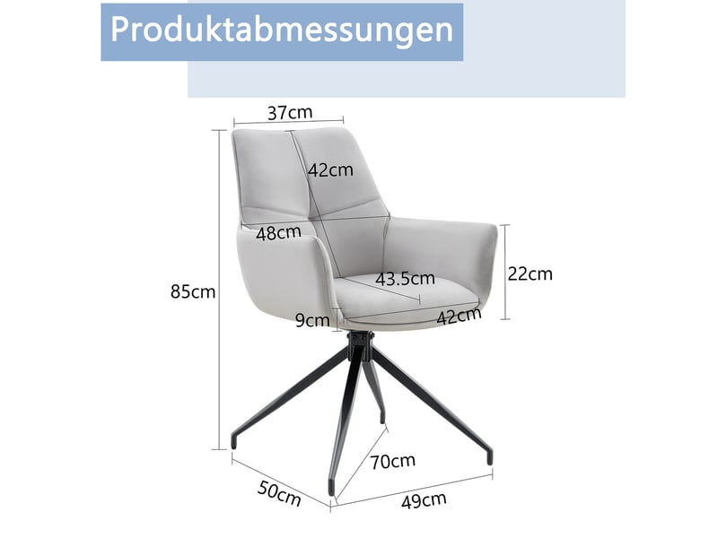  Lot de 2 chaise pivotante 360°, chaise de salle à manger, dossier confort, accoudoirs, métal, tissu, gris clair+noir  - Conforama C