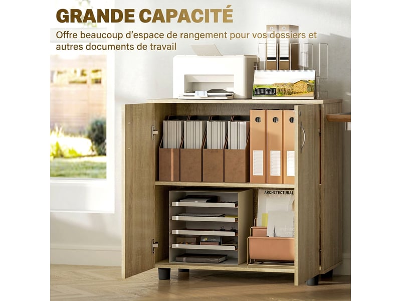  Armoire de bureau à 2 niveaux 2 portes 80 x 40 x 80 cm chêne  - Conforama E
