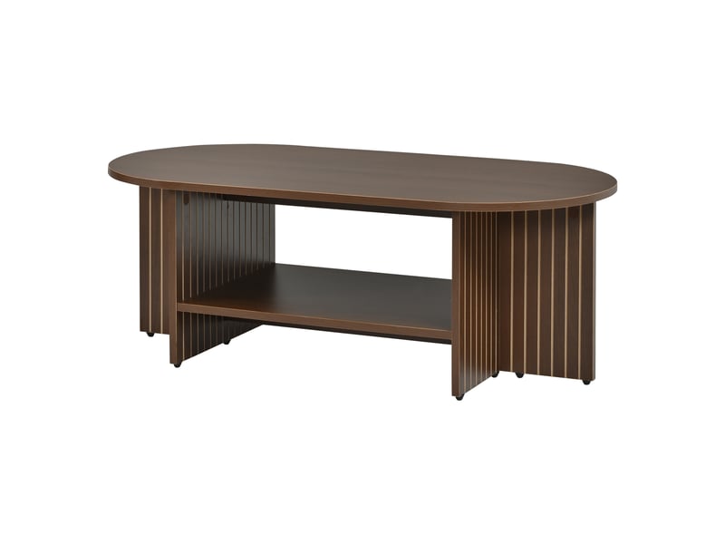  Table basse ovale 100x49x35 cm finition noyer, étagère basse et design rainuré Fay Lum - Conforama D