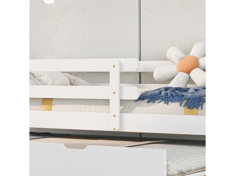  Lit cabane extensible 90 x 200 cm lit enfant gigogne bois massif de pin, sommier à lattes inclus, couleur blanc et naturel  - Conforama D
