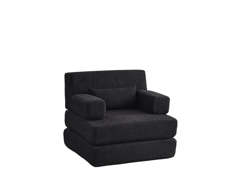  Canapé-lit modulaire 1 place 2-en-1 – noir – dossier haut, convertible et empilable pour petit espace  - Conforama A
