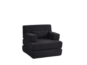 Canapé-lit modulaire 1 place 2-en-1 – noir – dossier haut, convertible et empilable pour petit espace