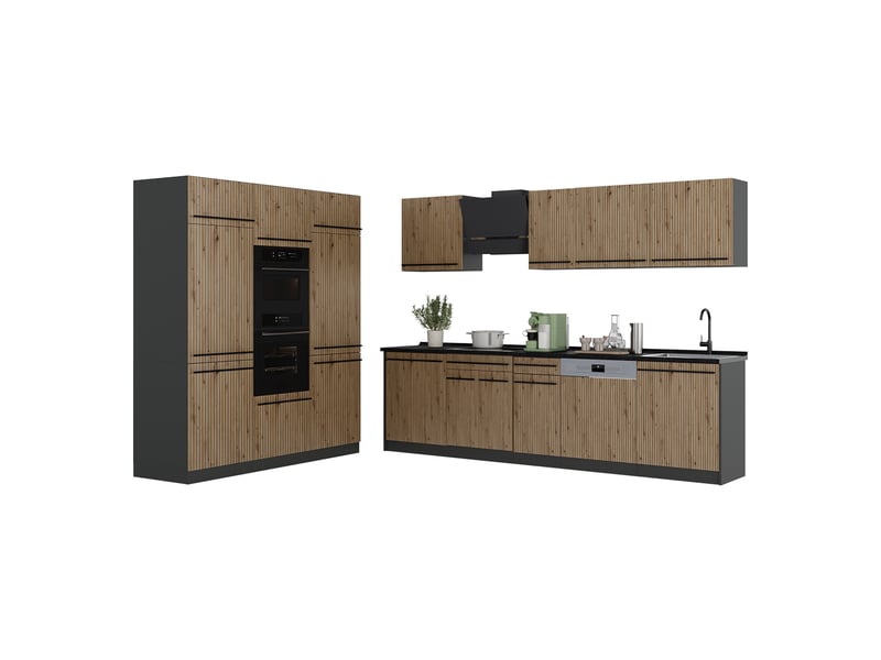 Vicco cuisine, chêne artisananthracite, 180cm plan de travail marbre - Conforama E