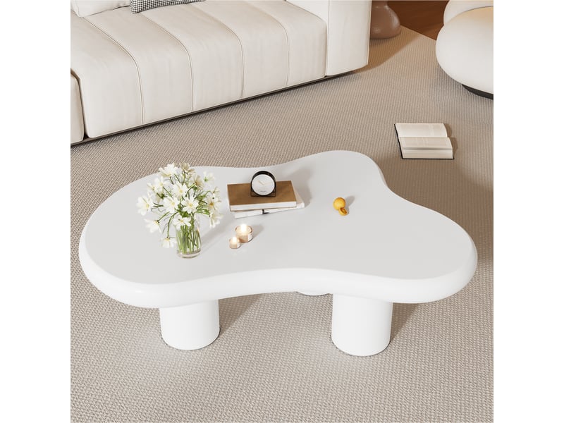  Table basse nuage blanche en mdf 97x67x32 cm, table de salon irrégulière avec patins en feutre pour salon moderne  - Conforama D