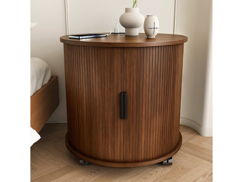  Table de nuit cylindrique - station de charge intégrée (prise + 2 usb) - porte coulissante silencieuse 60x60x60cm - Conforama B