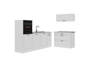 Vicco cuisine, blanc campagneblanc, 220cm plan de travail marbre