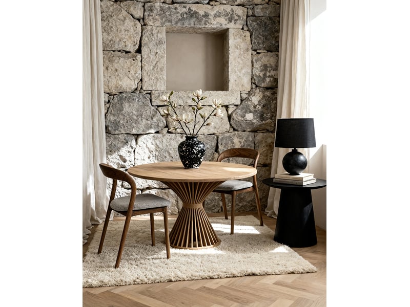  Chaise de salle à manger lot de 2 avec dossier incurvé et assise rembourrée en tissu et bois de frêne, noyer et blanc cassé  - Conforama B
