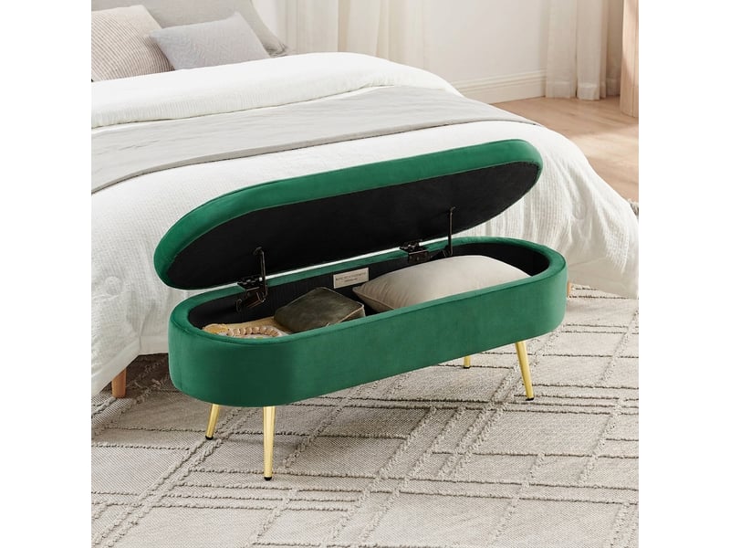  Banc de rangement vert 110 cm en velours avec coffre et pieds en métal  - Conforama B
