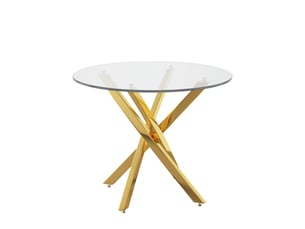 Table à manger ronde plateau verre trempé pieds métal doré d80 x h75 cm