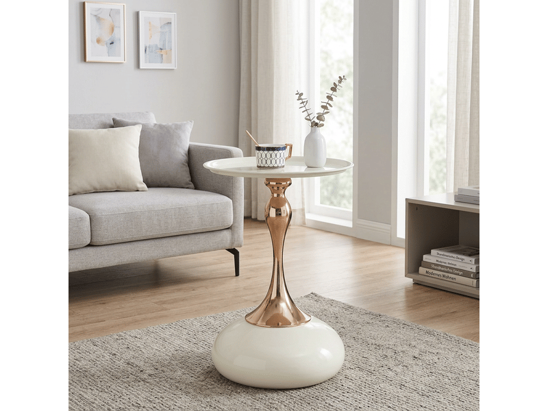  Table d'appoint ronde - blanc+or - acier au carbone - 38x38x54 cm - 2.7 kg - plateau et base en métal 38x38x54cm - Conforama B
