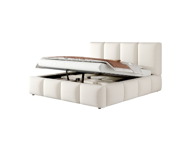  Lit coffre 160x200 hydraulique en bouclé blanc evryae  - Conforama A