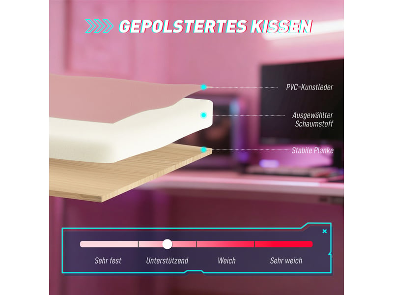  Chaise gaming rose ergonomique avec oreilles de chat, repose-pieds, dossier inclinable et appui-tête  - Conforama W