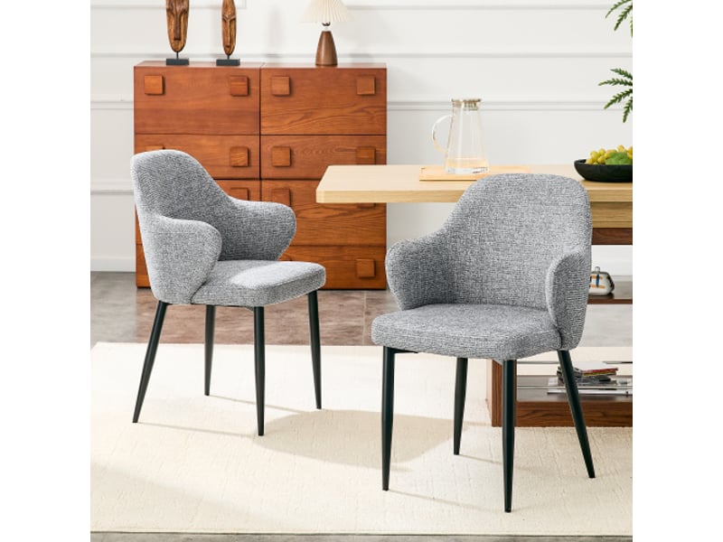  Lot de 2 chaises de salle à manger gris en tissu - hauteur 83 cm - pieds croisés métal renforcé - dossier enveloppant  - Conforama B