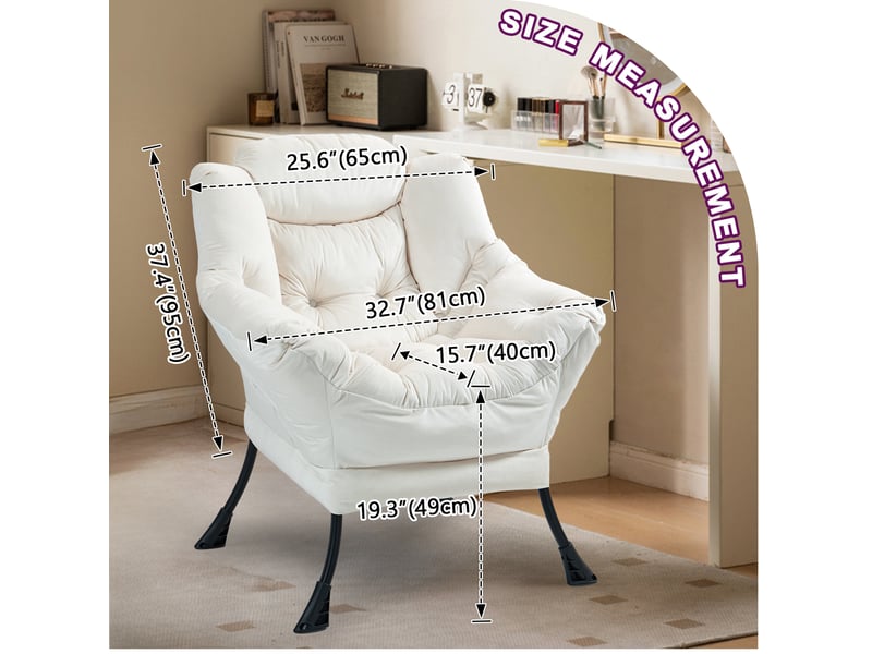  Fauteuil relax blanc avec structure en métal, soutien de nuque et poche latérale pour vos moments de détente  - Conforama C