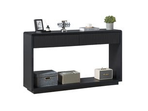 Console d'entrée 150 x 35 x 85 cm – noir – 2 tiroirs, rangement ouvert et design cannelé moderne et pratique