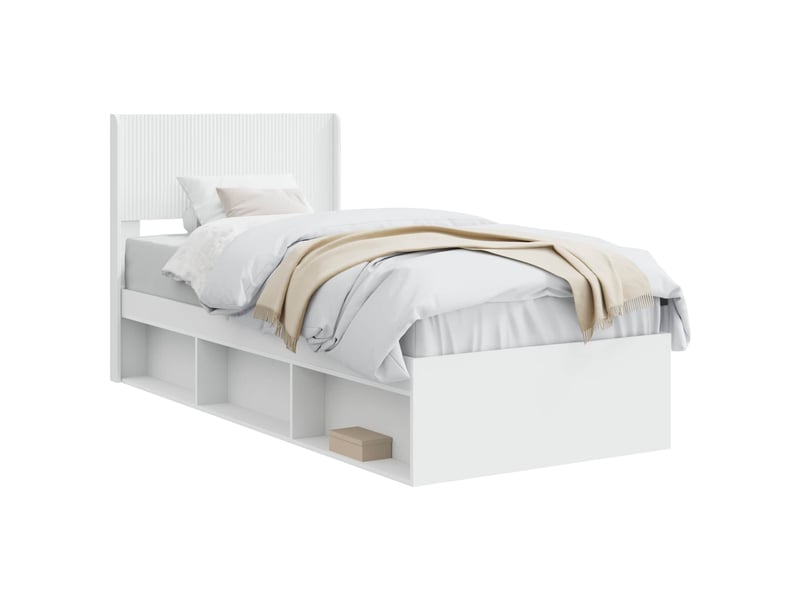  Lit simple- lit adulte -  cadre de lit avec rangement et tête de lit blanc 100 x 200 cm  - Conforama A