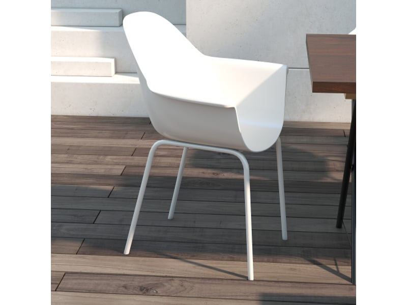 Lot de 4 chaises de jardin empilables avec dossier et accoudoirs, capacité 120 kg, gris, idéales pour balcon et terrasse  - Conforama R
