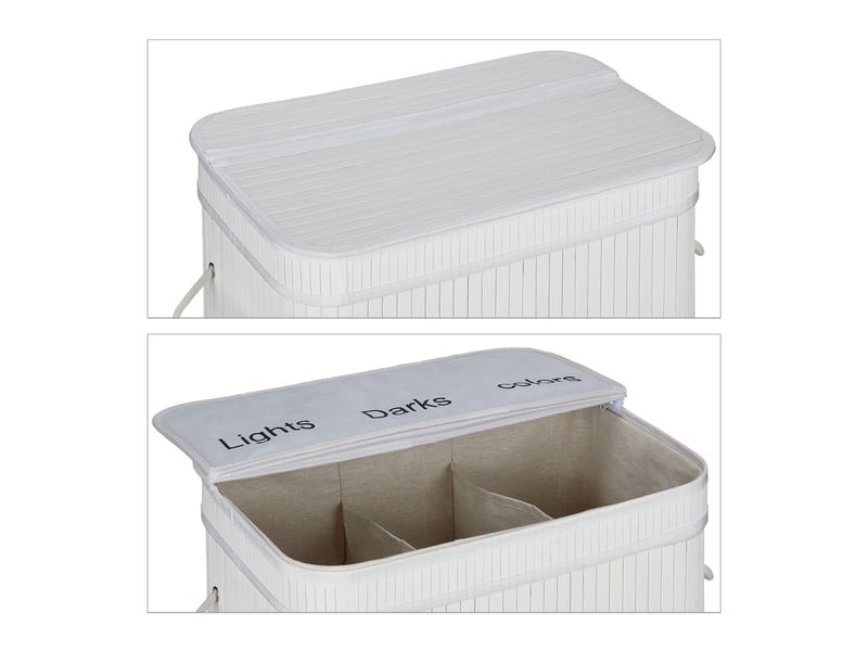  Panier à linge trieur décoratif salle de bain 63 x 55 x 35 cm avec 3 compartiments en bambou naturel 13_0011565  - Conforama C