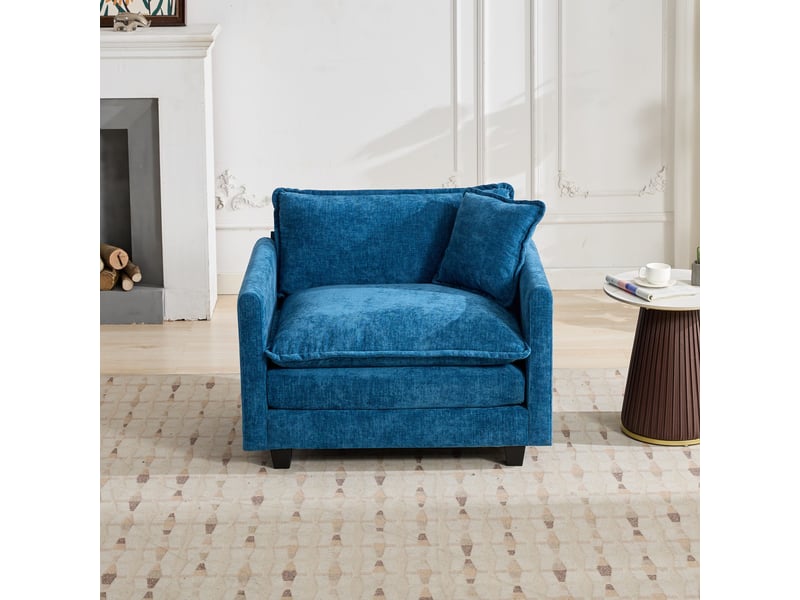 Fauteuil 1 place en tissu chenille bleu respirant, assise confortable pour salon ou coin lecture  - Conforama B