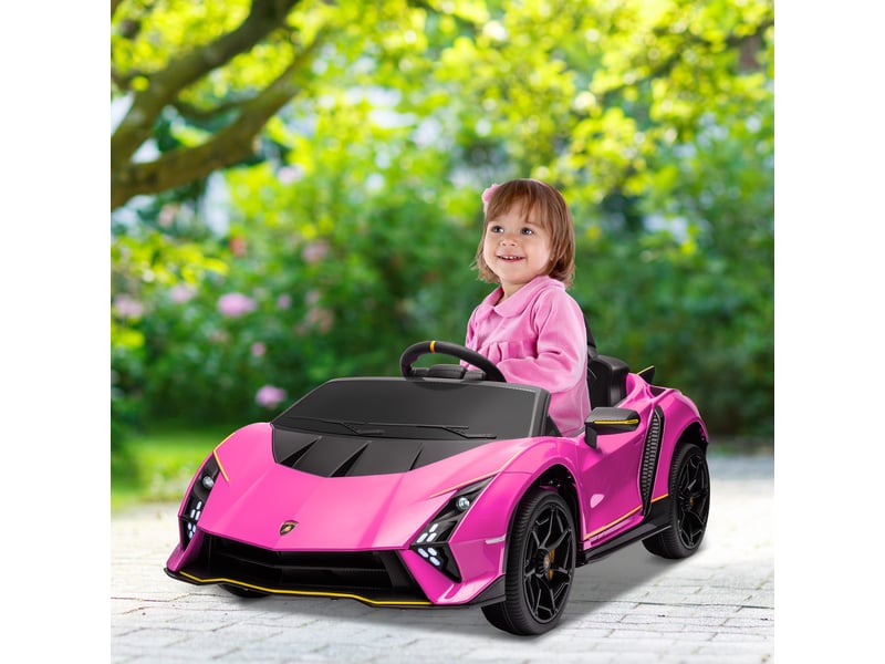  Voiture électrique pour enfants de 3 à 6 ans, lamborghini authentique 12 v avec double moteur, portes papillon, suspension, rose  - Conforama C