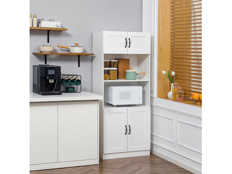  Colonne de cuisine avec 4 portes, étagères réglables et espace central micro-ondes en mdf blanc 70 × 40 × 170 cm  - Conforama B