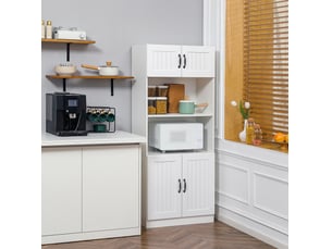 Colonne de cuisine avec 4 portes, étagères réglables et espace central micro-ondes en mdf blanc 70 × 40 × 170 cm