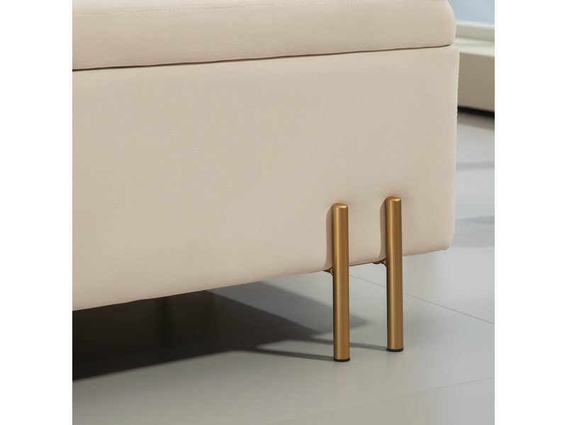  Banc coffre 100 x 40 x 42 cm beige en bois, assise en polyester et mousse, rangement pour salon ou chambre  - Conforama D