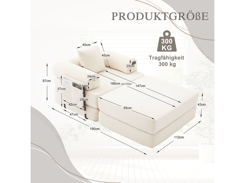 Fauteuil modulaire en velours côtelé - velours côtelé doux et résistant - rembourrage épais et compressé 112x190x67cm - Conforama B