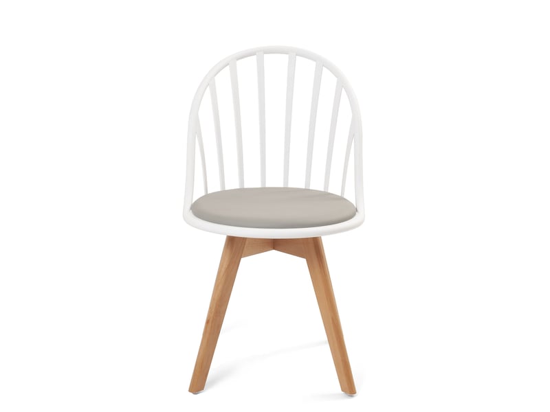  Lot de 2 chaises bistrot scandinaves bold blanches et grises à barreaux avec assise en simili cuir et pieds bois  - Conforama D