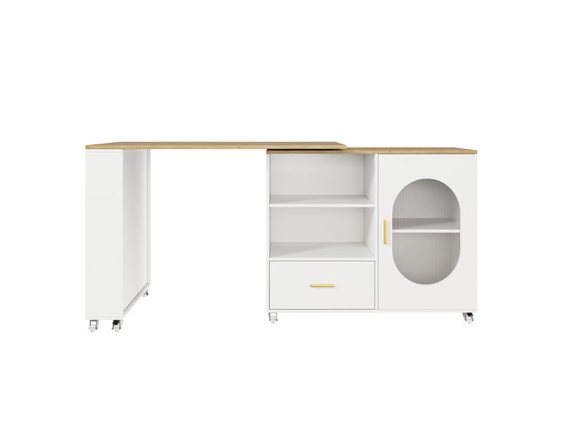 Îlot de cuisine mobile avec plateau pivotant 360°, naturelblanc, 120–180 x 60 x 90 cm - Conforama A
