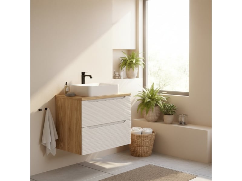  Ensemble de salle de bain yoka beige : meuble sous vasque 70 cm + plan vasque  - Conforama B